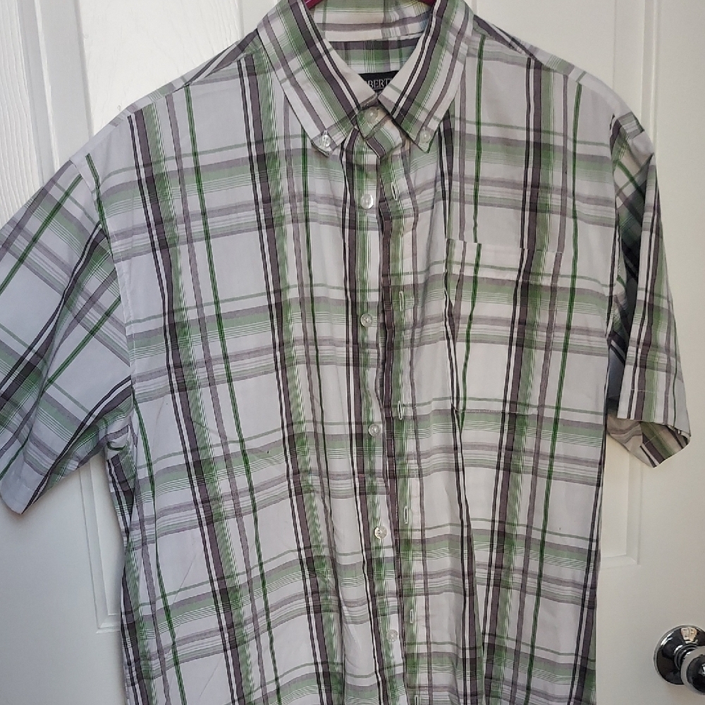 White and Green Plaid Button Down Shirt